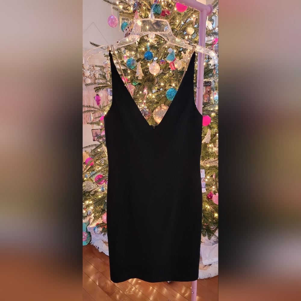 Tahari Black with gold straps dress. Size 4